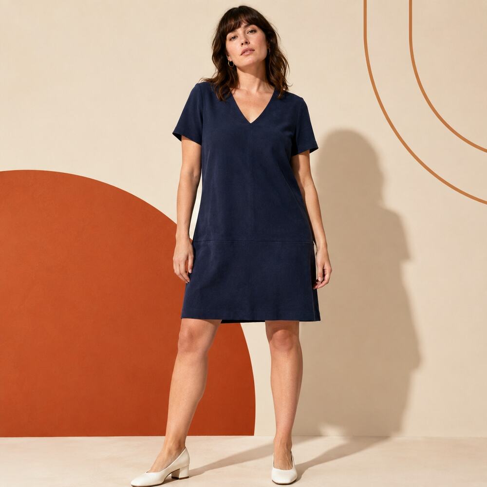 JustFab Navy Faux Suede Shift Mini Dress Large NWT 60s Mod Minimalist Workwear